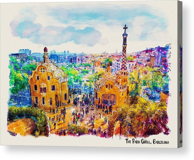 Marian Voicu Acrylic Print featuring the painting Park Guell Barcelona by Marian Voicu