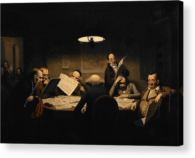 The Reading Room Painting Painted Originally By Johann Peter Hasencleverm Acrylic Print featuring the painting The Reading Room Painting Painted originally by Johann Peter Hasencleverm