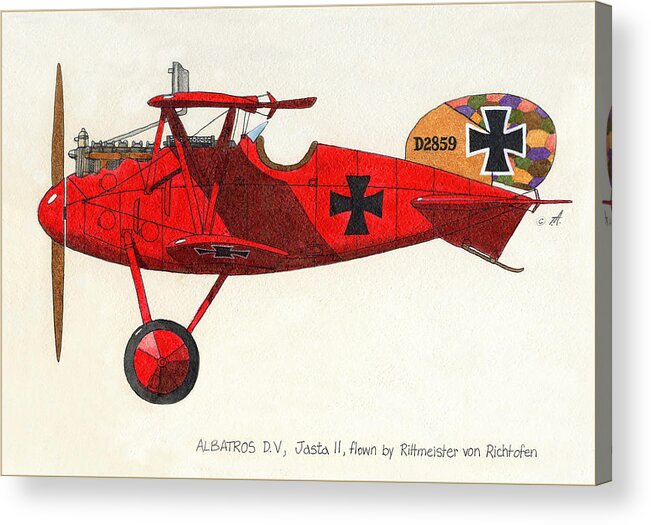 Ww1 Acrylic Print featuring the drawing the Red Baron by Terry Anderson
