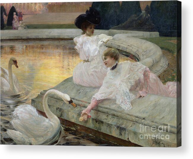 Swan Acrylic Print featuring the painting The Swans by Joseph Marius Avy