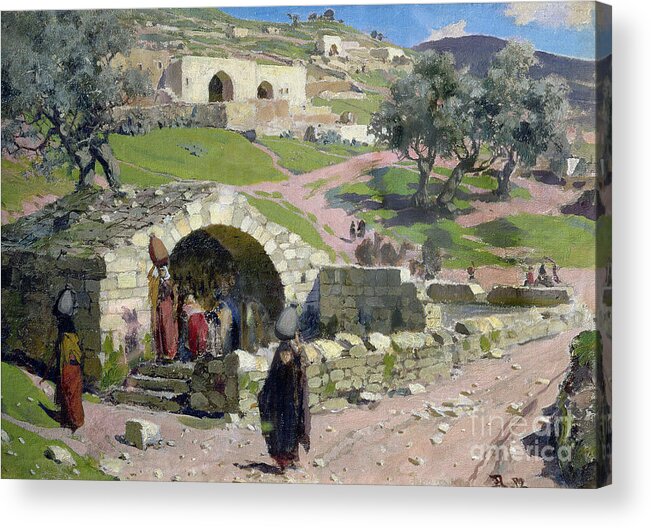 The Virgin Spring In Nazareth Acrylic Print featuring the painting The Virgin Spring in Nazareth by Vasilij Dmitrievich Polenov