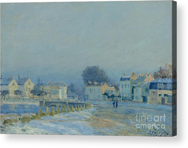 Alfred Sisley Acrylic Print featuring the painting The Watering Pond At Marly With Hoarfrost by MotionAge Designs