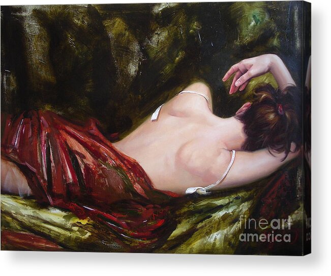 Art Acrylic Print featuring the painting The weariness by Sergey Ignatenko
