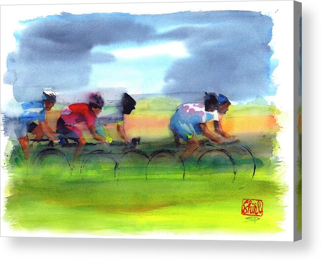 Le Tour De France Acrylic Print featuring the painting Through the Fields 2011 by Shirley Peters