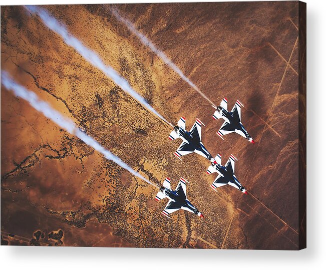 Usaf Acrylic Print featuring the photograph Thunderbirds In Diamond Roll Formation by Mountain Dreams