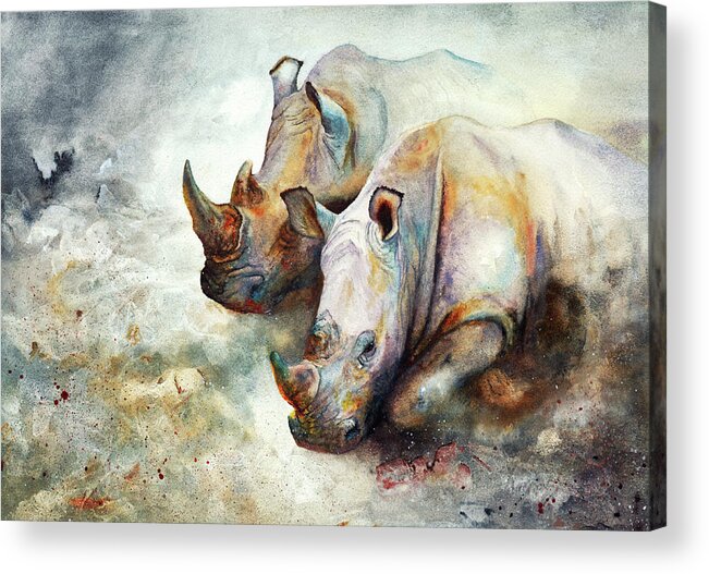 Rhino Acrylic Print featuring the painting Thunderstruck by Peter Williams
