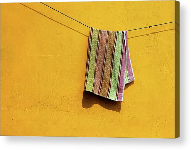 Minimalism Acrylic Print featuring the photograph Towel drying on a Clothesline in India by Prakash Ghai