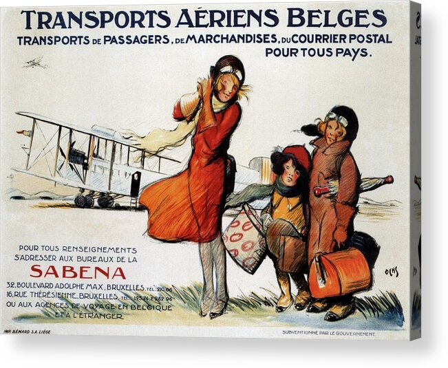 Air Transport Acrylic Print featuring the mixed media Transports Aeriens Belges - Belgian Air Transport - Retro travel Poster - Vintage Poster by Studio Grafiikka