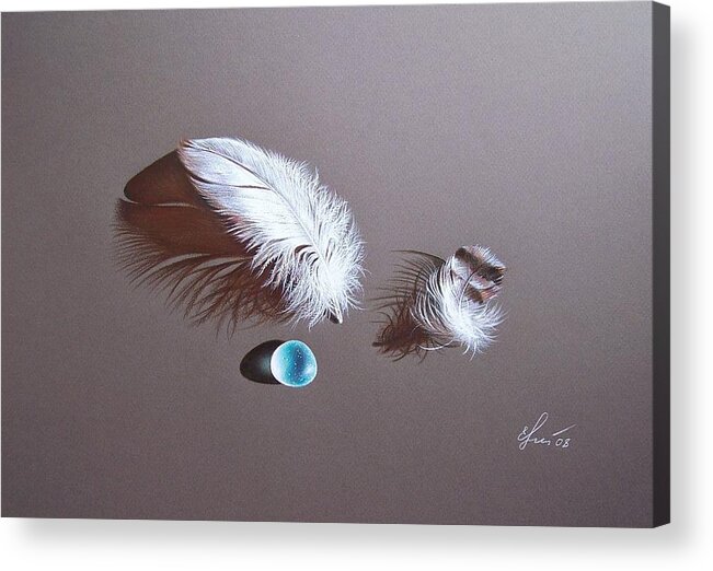 Feather Acrylic Print featuring the drawing Trio by Elena Kolotusha