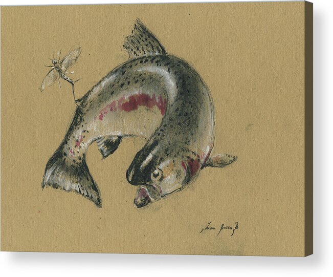 Trout Art Acrylic Print featuring the painting Trout eating by Juan Bosco