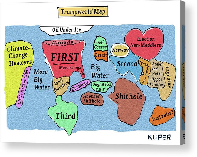 Trumpworld Map Acrylic Print featuring the drawing Trumpworld Map by Peter Kuper