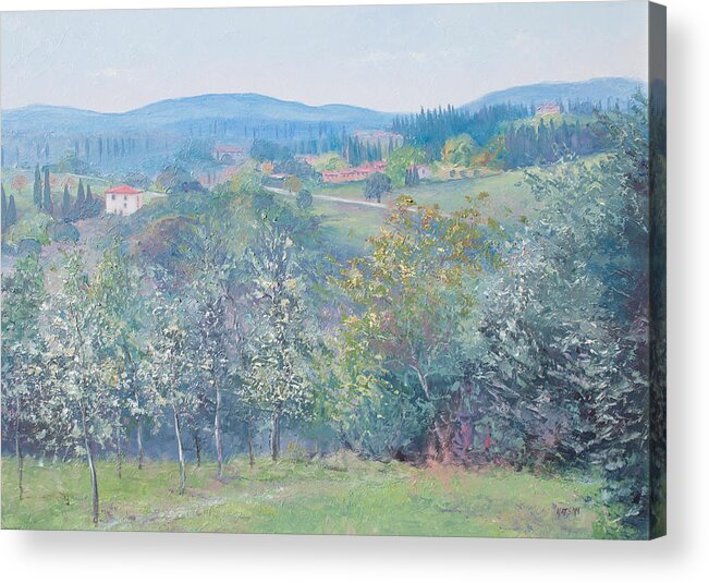 Tuscany Acrylic Print featuring the painting Tuscan landscape by Jan Matson