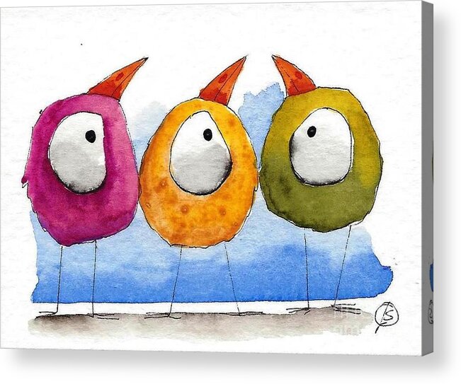 Aceo Acrylic Print featuring the painting Twitters by Lucia Stewart