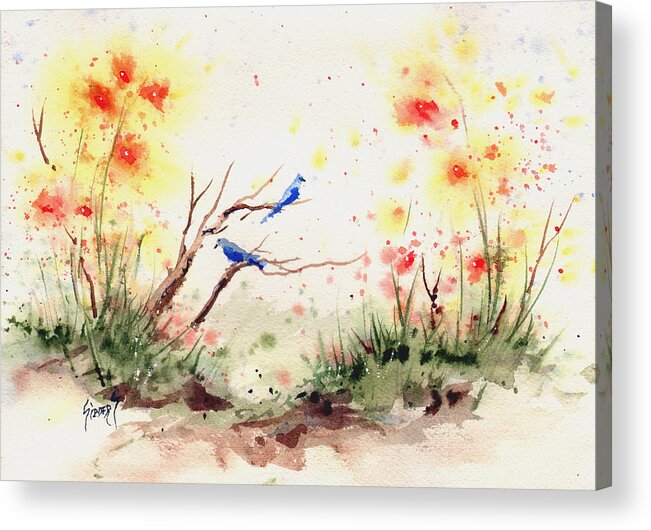 Bluebird Acrylic Print featuring the painting Two Bluebirds by Sam Sidders