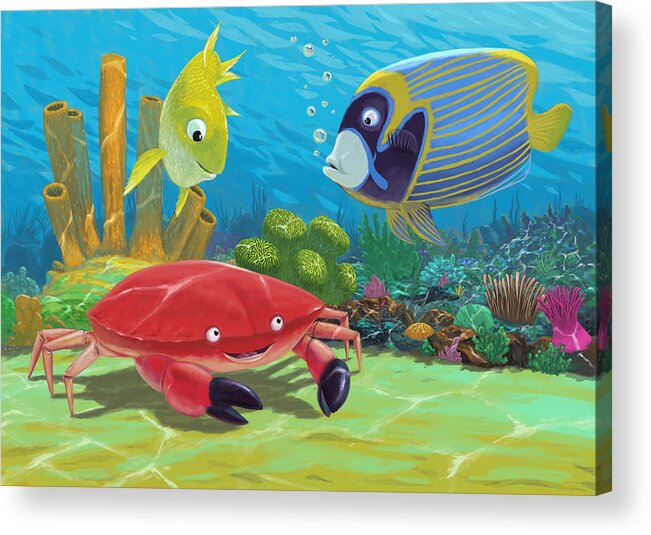 Ocean Acrylic Print featuring the painting Underwater Sea Friends by Martin Davey