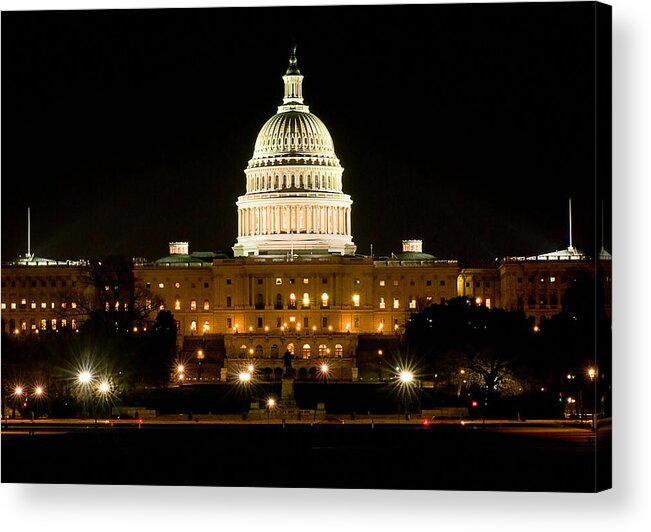 Washginton Acrylic Print featuring the photograph United States Capitol grounds at night by Don Lovett