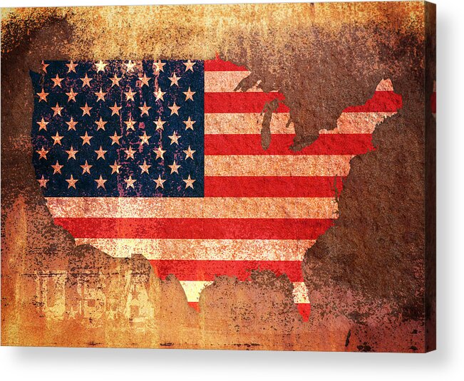 Us Flag Acrylic Print featuring the digital art USA Star and Stripes Map by Michael Tompsett