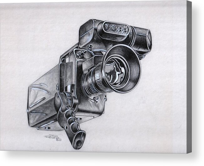 Black And White Acrylic Print featuring the painting Video Camera, Vintage by Dale Turner