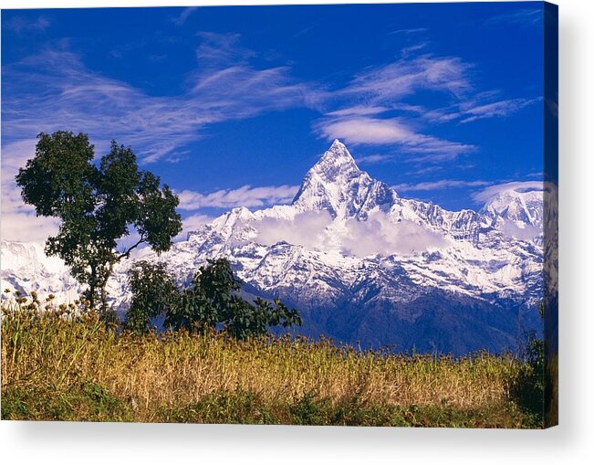 Beauty In Nature Acrylic Print featuring the photograph View Of Machhapuchhare From Sarangkot by Bilderbuch