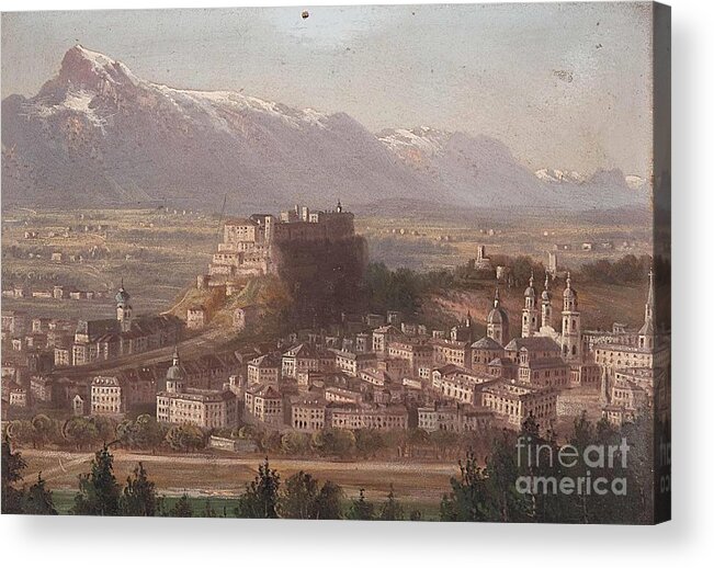Hubert Sattler Acrylic Print featuring the painting view of Salzburg by MotionAge Designs