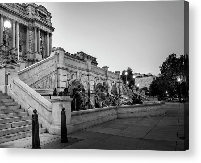 Library Of Congress Acrylic Print featuring the photograph Walking By the Library of Congress in Black and White by Greg and Chrystal Mimbs