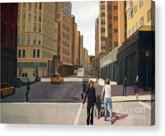 Cityscape Acrylic Print featuring the painting Walking the lines by Tate Hamilton