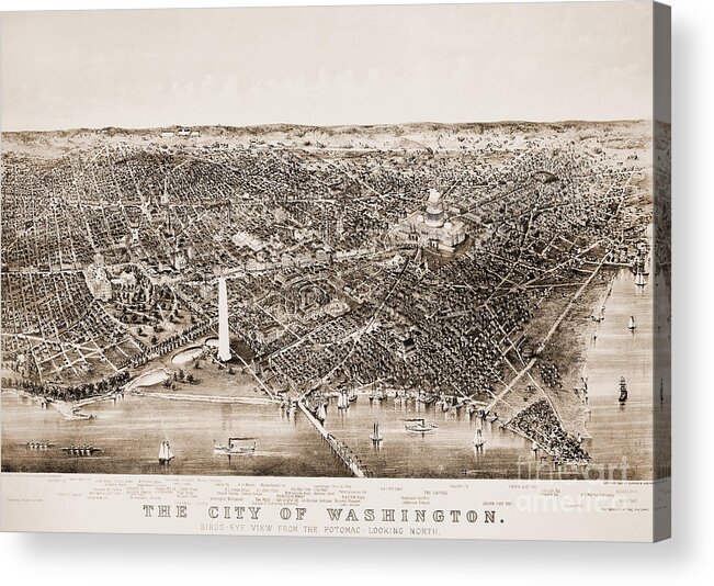 1892 Acrylic Print featuring the drawing Aerial View Of Washington D.c., 1892 by Currier and Ives