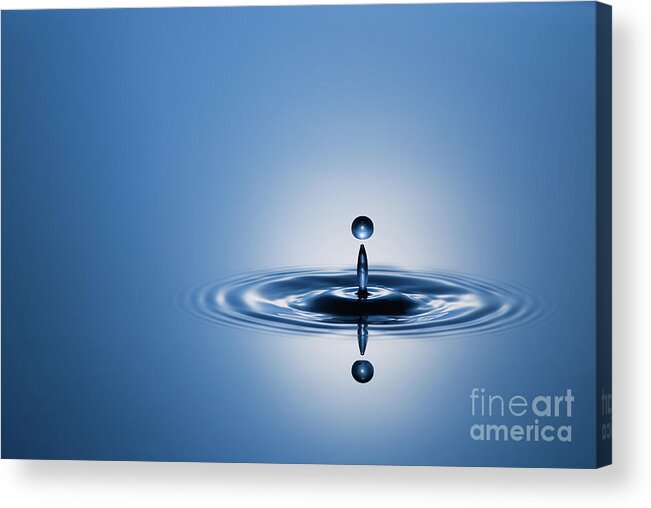 Abstract Acrylic Print featuring the photograph Water Drop in Blue 1 by Dean Birinyi