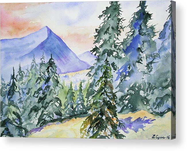 Mountain Acrylic Print featuring the painting Watercolor - Colorado Winter Mountain Sunrise by Cascade Colors