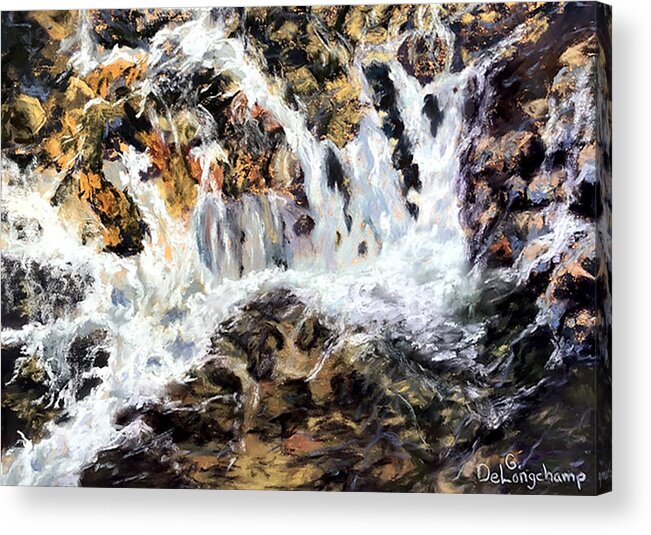 Waterfall Acrylic Print featuring the pastel Waterfalls and Rocks by Gerry Delongchamp
