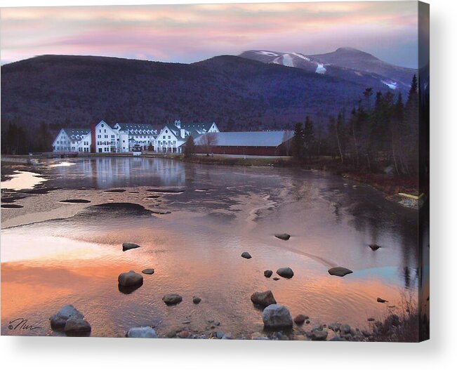 Waterville Valley Town Square Acrylic Print featuring the photograph Waterville Valley Sunset by Nancy Griswold