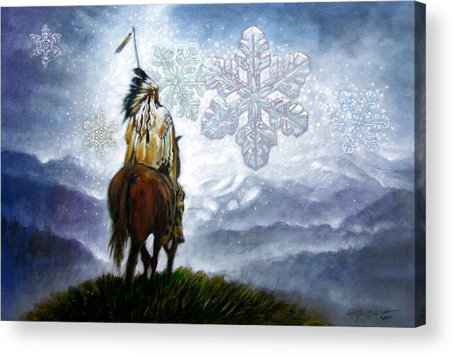 American Indian Acrylic Print featuring the painting We Vanish Like the Snow Flake by John Lautermilch