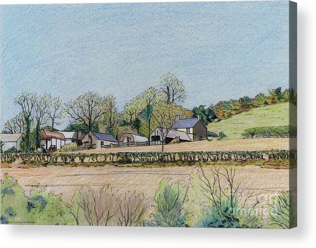 Welsh Hill Farm Painting Acrylic Print featuring the mixed media Welsh Hill Farm Painting by Edward McNaught-Davis