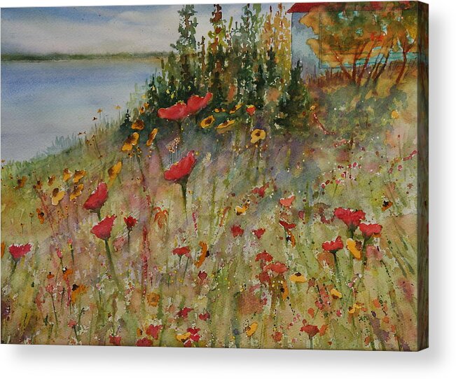Nature Acrylic Print featuring the painting Wendy's Wildflowers by Ruth Kamenev