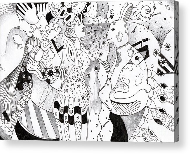 Fantasy Acrylic Print featuring the drawing When Anything Is Possible aka Imagine 1 by Helena Tiainen