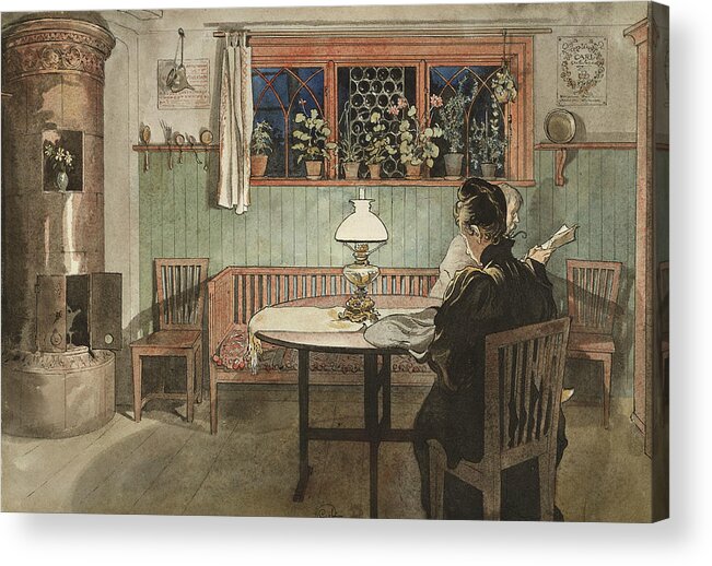 19th Century Art Acrylic Print featuring the painting When the Children have Gone to Bed. From A Home by Carl Larsson