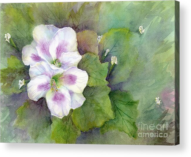 Flower Acrylic Print featuring the painting White Purple Flowers by Amy Kirkpatrick