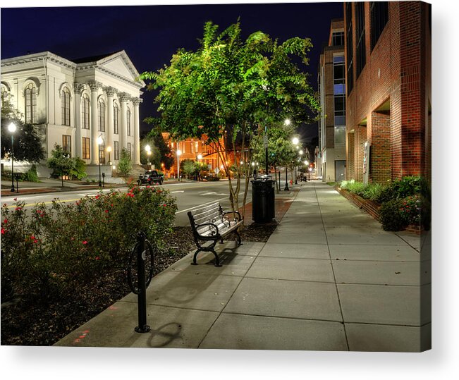 Wilmington Acrylic Print featuring the photograph Wilmington Sidewalk At Night by Greg and Chrystal Mimbs
