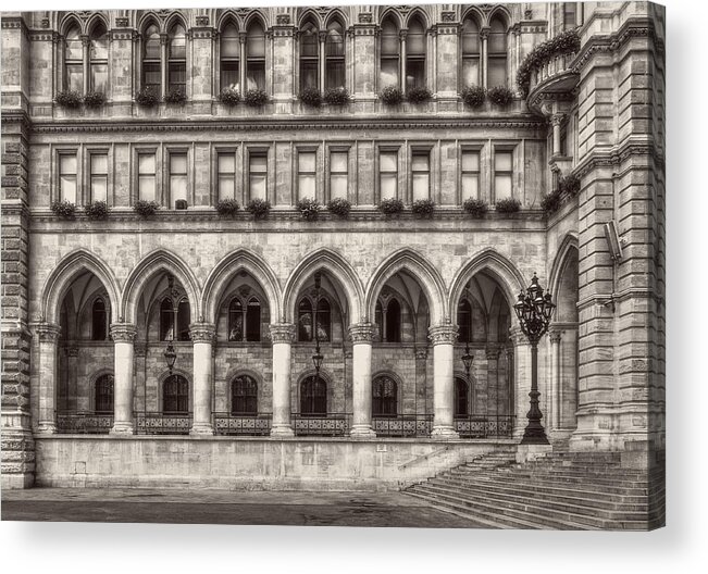 Architecture Acrylic Print featuring the photograph Windows, arches and street lamp by Roberto Pagani