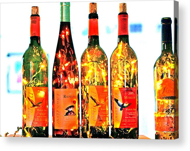 Wine Bottle Lights Acrylic Print featuring the photograph Wine Bottle Lights by Margaret Hood