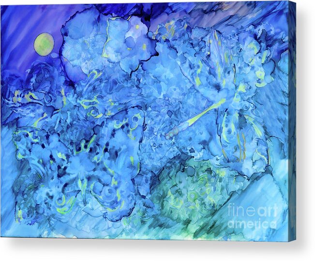 Dragonfly Acrylic Print featuring the painting Winged Chaos Under the Moon by Kerri Farley