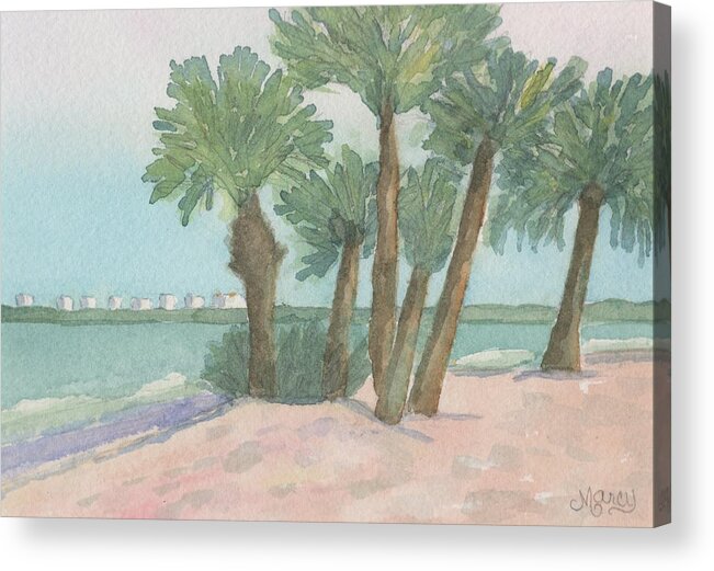 Watercolor Acrylic Print featuring the painting Winter at the Beach by Marcy Brennan