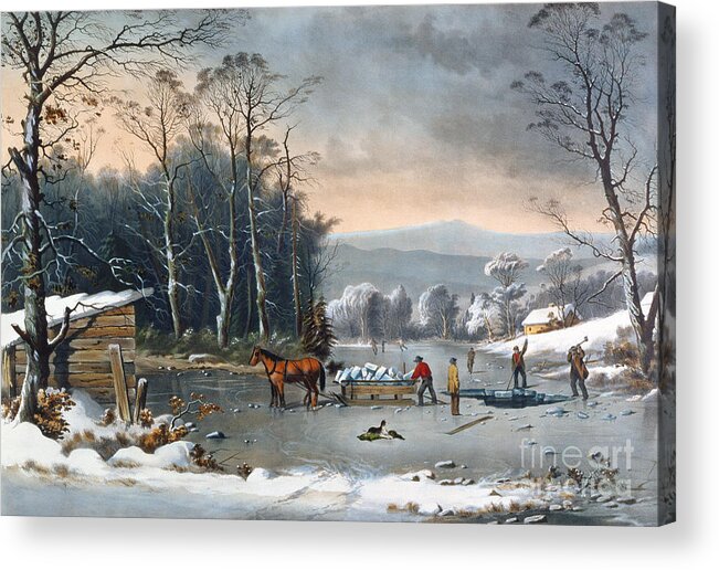 Winter In The Country Acrylic Print featuring the painting Winter in the Country by Currier and Ives
