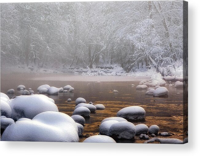 Winter Acrylic Print featuring the photograph Winter Mist on the Merced River by Floyd Hopper