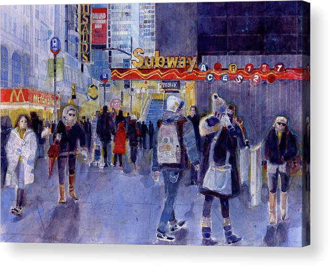 42nd Acrylic Print featuring the painting Winter Wonderland 42nd Street by Dorrie Rifkin