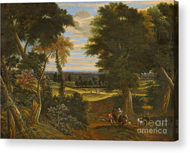 Jacques D' Arthois Acrylic Print featuring the painting Wooded Landscape With Shepherds And Horsemen by MotionAge Designs