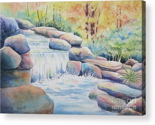 Waterfall Acrylic Print featuring the painting Woodland Falls by Deborah Ronglien