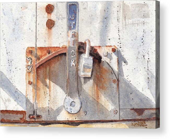 Semi Acrylic Print featuring the painting Work Trailer Lock Number One by Ken Powers