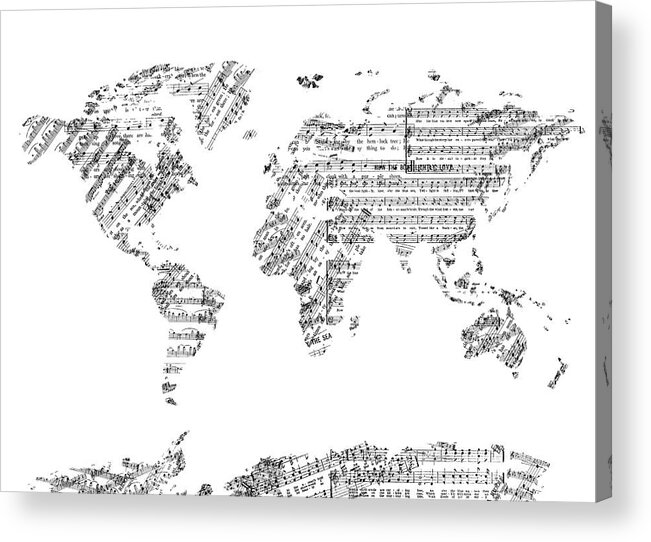 World Map Acrylic Print featuring the digital art World Map Music 8 by Bekim M