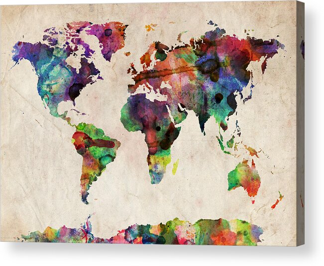 Map Of The World Acrylic Print featuring the digital art World Map Watercolor by Michael Tompsett